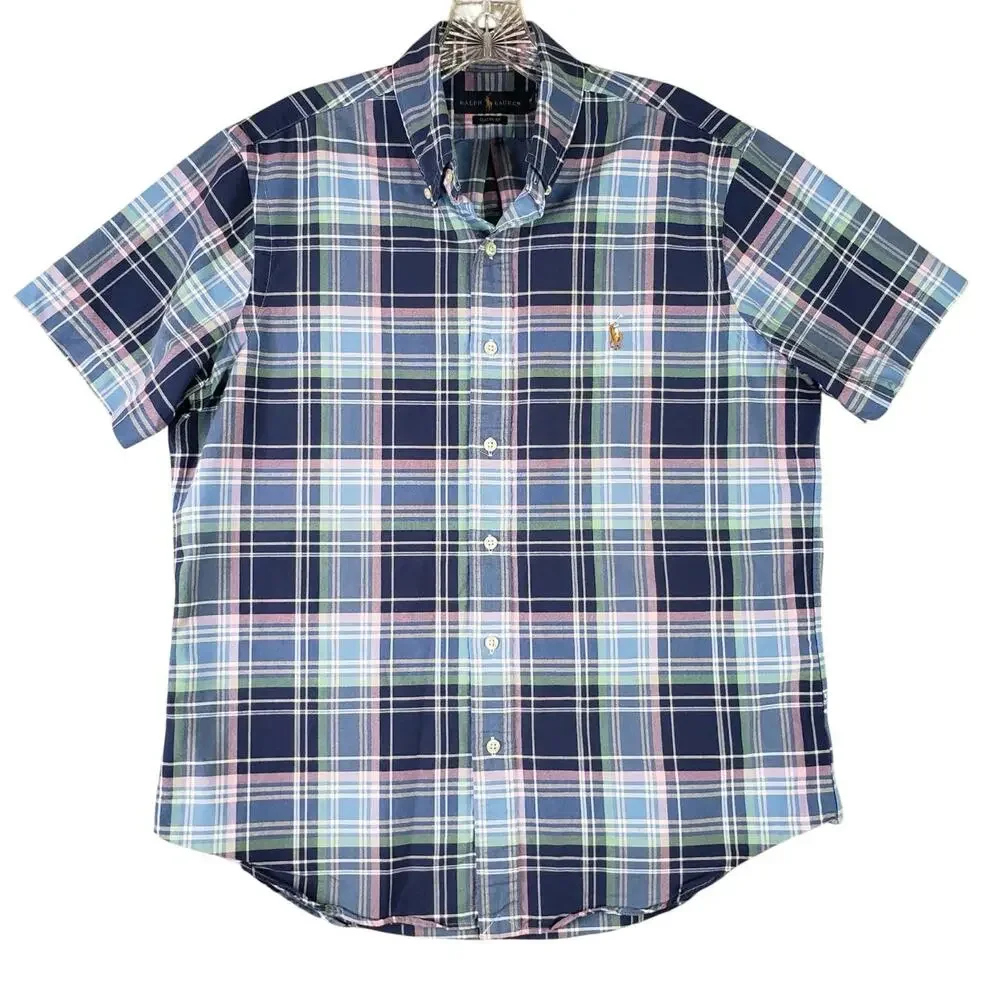 Polo Ralph Lauren Shirt Mens Size Medium M Blue Plaid Short Sleeve Button Down
